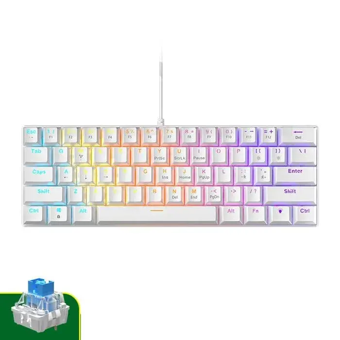 CLAVIER MECANIQUE GAMING A61K WHITE BLUE-SWITCH RGB
